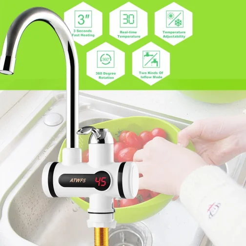 ATWFS Electric Kitchen Water Heater Tap Instant Hot Water Faucet Heater Cold Heating Faucet Tankless Instantaneous Water Heater - Image 3